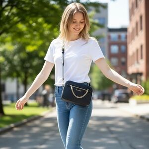 Michael Kors Black Crossbody Bag with Gold Chain Detail